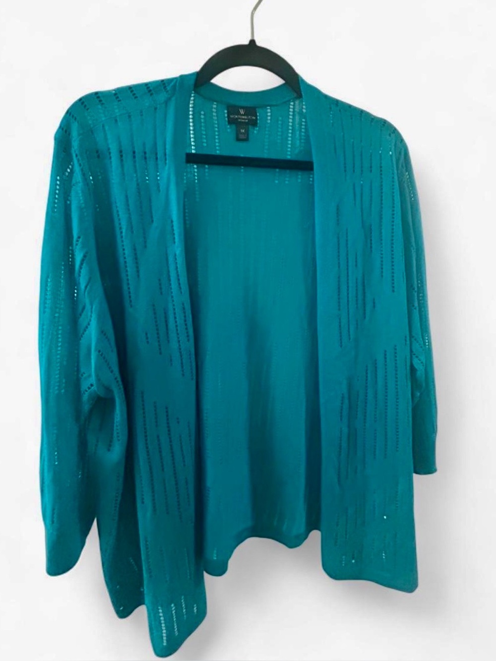 Worthington Woman 1X Turquoise Open Knit Cardigan Sweater Cover Up